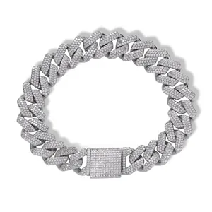13mm silver iced-out Cuban link bracelet with sparkling pavé cubic zirconia for men