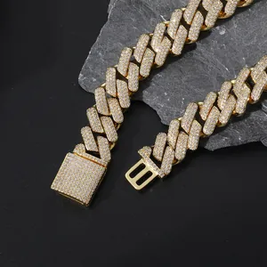 Iced out 13mm gold Miami Cuban link chain with triple-row diamonds for men