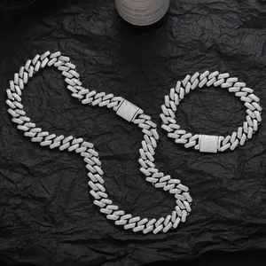 Men's 13mm iced out Cuban link chain necklace and bracelet set with rhodium plating