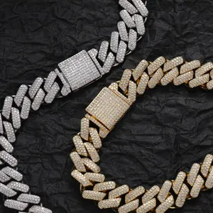 Men's Hip Hop Miami Cuban Link Chain Iced Out Copper Zirconia Inlaid Gold Silver Plated Fashion Necklace Bracelet Jewelry