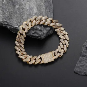 13mm gold plated Miami Cuban link bracelet for men with full sparkling cubic zirconia stones