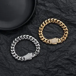 12mm Iced Out Cuban-Halsketten in Gold und Silber mit glänzendem Kristallverschluss
