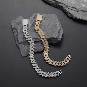 Men's heavy 13mm Cuban link bracelet with full zircon in gold and silver plating