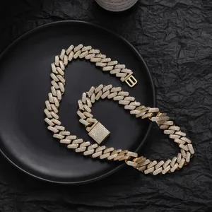 Detailed shot of 13mm iced out Cuban chain with pave zircons and secure box clasp