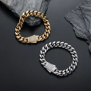 12mm Herren Hip-Hop Cuban Link Armband in Gold und Silber mit eisigem Federverschluss
