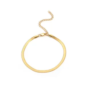 Close-up of flat 4mm golden snake chain with adjustable extender and lobster clasp