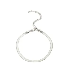Silver 4mm flat snake chain anklet with lobster clasp and adjustable extension link