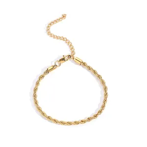 Detailed close-up of 4mm gold rope chain anklet featuring a secure lobster clasp and extender