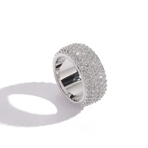 Macro shot of 11mm silver ring with five rows of pave-set cubic zirconia stones