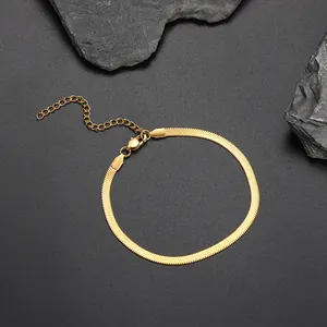 Flat 4mm gold-plated blade chain anklet with lobster clasp and adjustable extension link