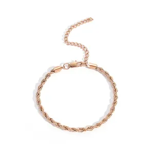 Rose gold 4mm twist rope chain anklet with lobster clasp and adjustable extension link