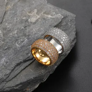 Hip hop 11mm round men's ring with shiny full pave cubic zirconia in gold and silver
