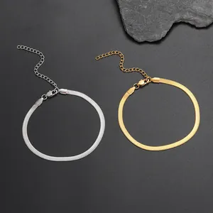 Flat herringbone chain anklets in gold and silver finish with adjustable lobster clasp