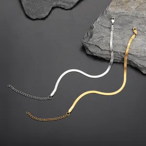 Women's Flat Herringbone Snake Chain Anklet Stainless Steel Hip Hop Blade Anklet Adjustable Extension Chain Jewelry Gift