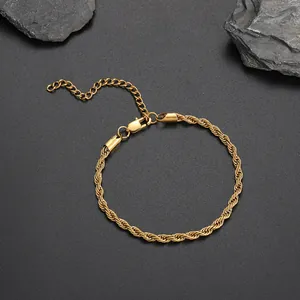 Stainless Steel Rope Chain Anklet For Women Hip Hop Twisted Foot Chain Adjustable Extension Chain Simple Jewelry Gift