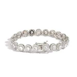 8mm silver round halo tennis bracelet with high-quality cubic zirconia for men and women