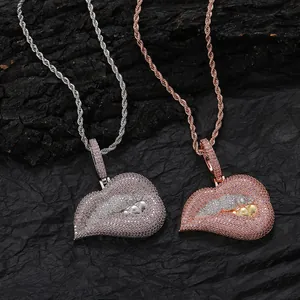 Hip-hop ketting met grote mond hanger, pave-zetting zirkoon en gedraaide touwketting