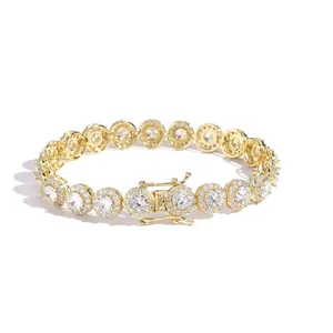 Close-up of 8mm gold-plated tennis chain with round zirconia stones and secure box clasp