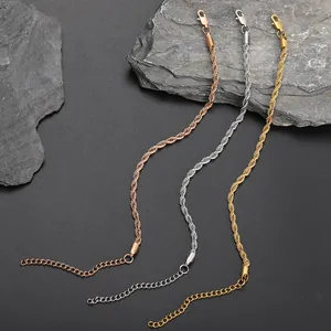 Chic twisted rope chain anklets in gold, silver, and rose gold with lobster clasp