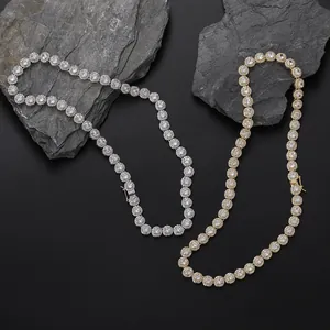 Luxurious 8mm round zircon tennis necklaces in gold and silver on natural slate stones