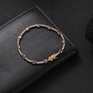 Luxury Oval Colorful Zirconia Tennis Bracelet For Women Copper Gold Silver Plated Hip Hop Style Fashion Jewelry Gift Accessory