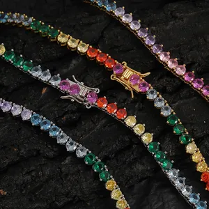 Rainbow cubic zirconia tennis bracelet with 4mm multi-color stones in gold and silver finish