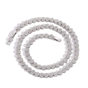 5mm silver hip-hop tennis chain necklace with round cut zirconia and a folding clasp