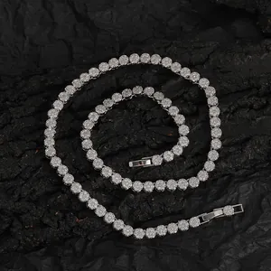 Hip Hop Round Zircon Tennis Chain Necklace Bracelet Copper Gold Silver Plated Jewelry For Men Women Daily Party Decor
