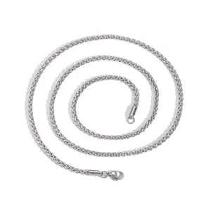 3mm silver stainless steel wheat chain necklace with lobster clasp in spiral arrangement