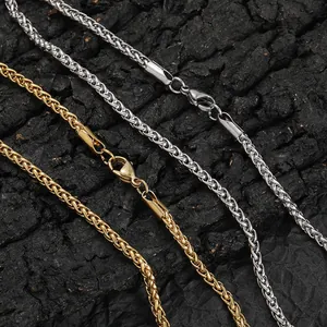 3mm stainless steel wheat chain necklaces in gold and silver with lobster clasp