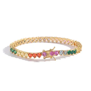 Rainbow gradient tennis bracelet with 4mm multi-color zircon stones in a three-prong setting