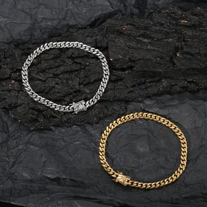 Stainless Steel Cuban Link Anklet Hip Hop Foot Jewelry Gold Silver Tone Flat Curb Chain For Men Women Minimalist Footwear Accessories