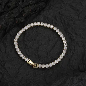Bracelet tennis classique plaqué or 3mm-5mm avec zircons ronds et fermoir à cliquet