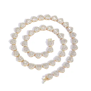 Vergoldete 8mm Herz-Tennis-Halskette mit Zirkonia-Steinen im Baguette-Schliff für Damen