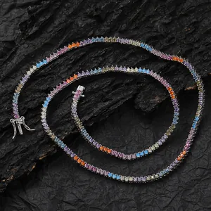 Trendy Rainbow Zircon Tennis Chain Necklace Για Άνδρες Γυναίκες Χρυσό Ασημί Επιμεταλλωμένο Χαλκό Hip Hop Μόδα Κοσμήματα Δώρο