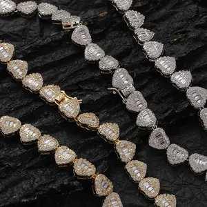 8mm Herz-Tenniskette in Gold und Silber mit Zirkonia-Steinen im Hip-Hop-Stil für Paare