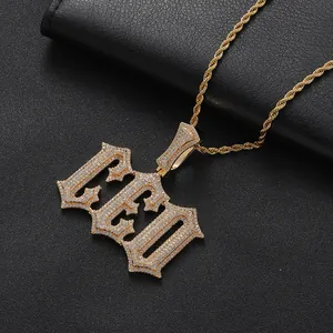 Gold plated hip hop CEO letter pendant with micro-pave zircons and twisted rope chain