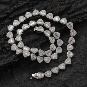 Hip Hop Herz-Tenniskette mit 8mm Zirkonia in Silber-Finish für Paare und Layering