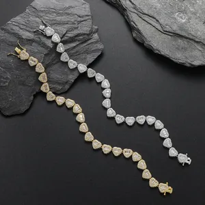 Hip-Hop-Herz-Tennisarmband-Set in Gold und Silber mit funkelnden Zirkonia-Steinen