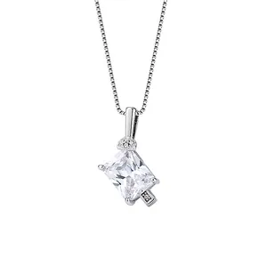 Elegante S925 Silberkette mit rechteckigem aquamarinfarbenem Zirkonia-Anhänger