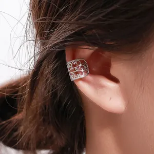 Orecchino a Clip in Argento Sterling 925 Traforato Filigrana per Donna Vintage Stile Etnico Clip per Osso dell'Orecchio Gioielli
