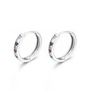 Eleganti orecchini a cerchio in argento S925 con cristalli a cuore multicolore