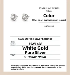Detail of S925 silver camellia stud earring with white pearl, size 10mm in white gold