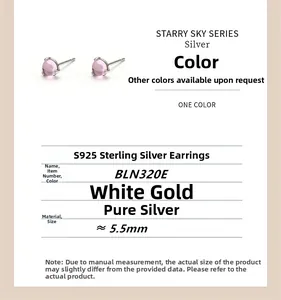 Detail showing S925 sterling silver studs with 5.5mm pink purple round gemstones
