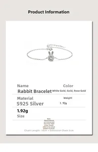 Macro detail of S925 sterling silver rabbit bracelet with pave micro-set cubic zirconia