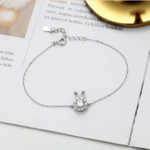 Elegant S925 sterling silver rabbit bracelet with pave-set sparkling zircon stones