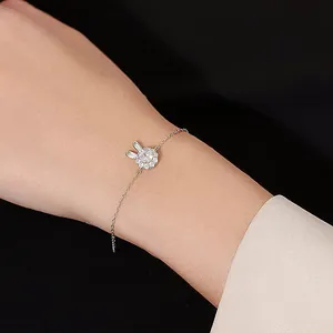 925 Sterling Silver Rabbit Bracelet Women Micro Pave Zirconia Cute Animal Pendant Adjustable Chain Fashion Jewelry Gift