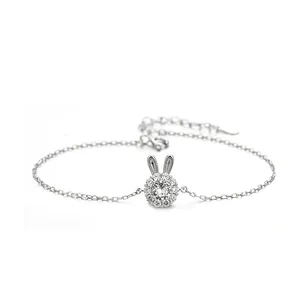 S925 sterling silver bunny bracelet with micro-set zircons on a clean white background