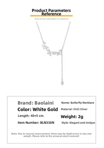 Detalle del collar de mariposa en plata S925 con dimensiones y peso de 2g