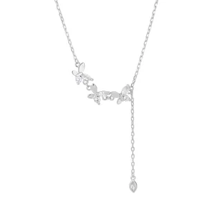 Elegante collar de mariposa en plata de ley S925 con borlas de circonitas brillantes